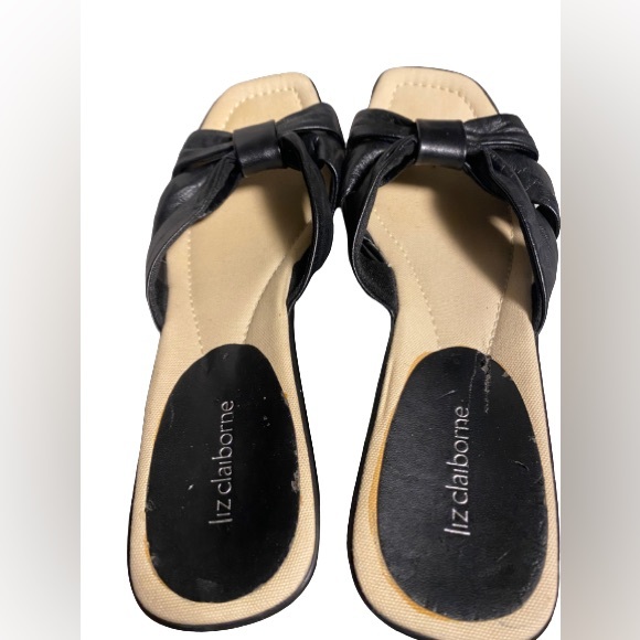 NWOT Liz Claiborne black open toe wedge slip on heels - Picture 4 of 5